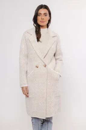 Rino & Pelle Madina Long Double Breasted Cardigan | Stone Check