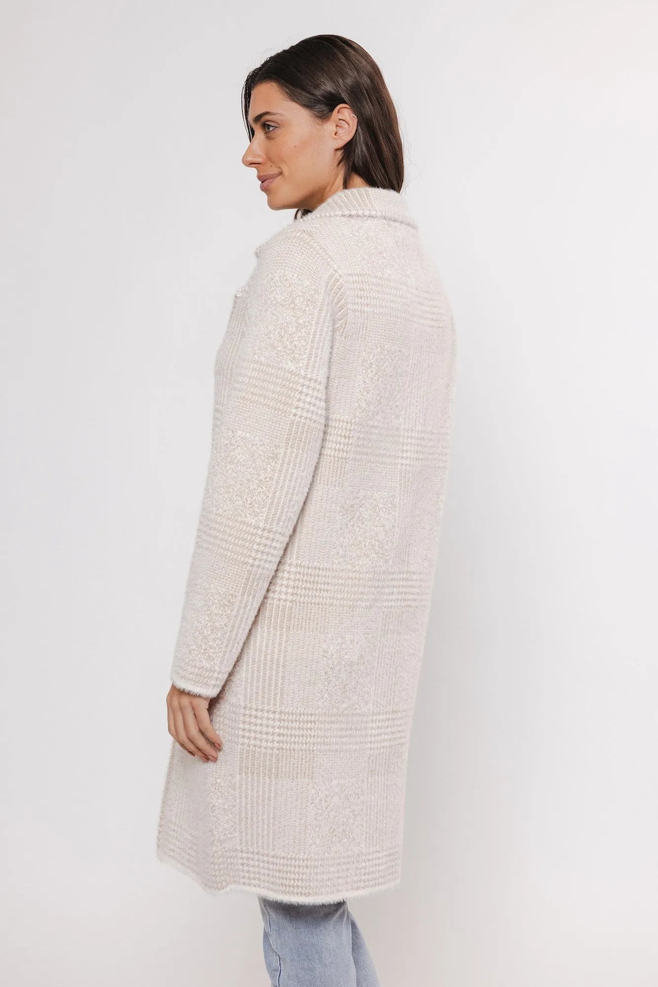 Rino & Pelle Madina Long Double Breasted Cardigan | Stone Check