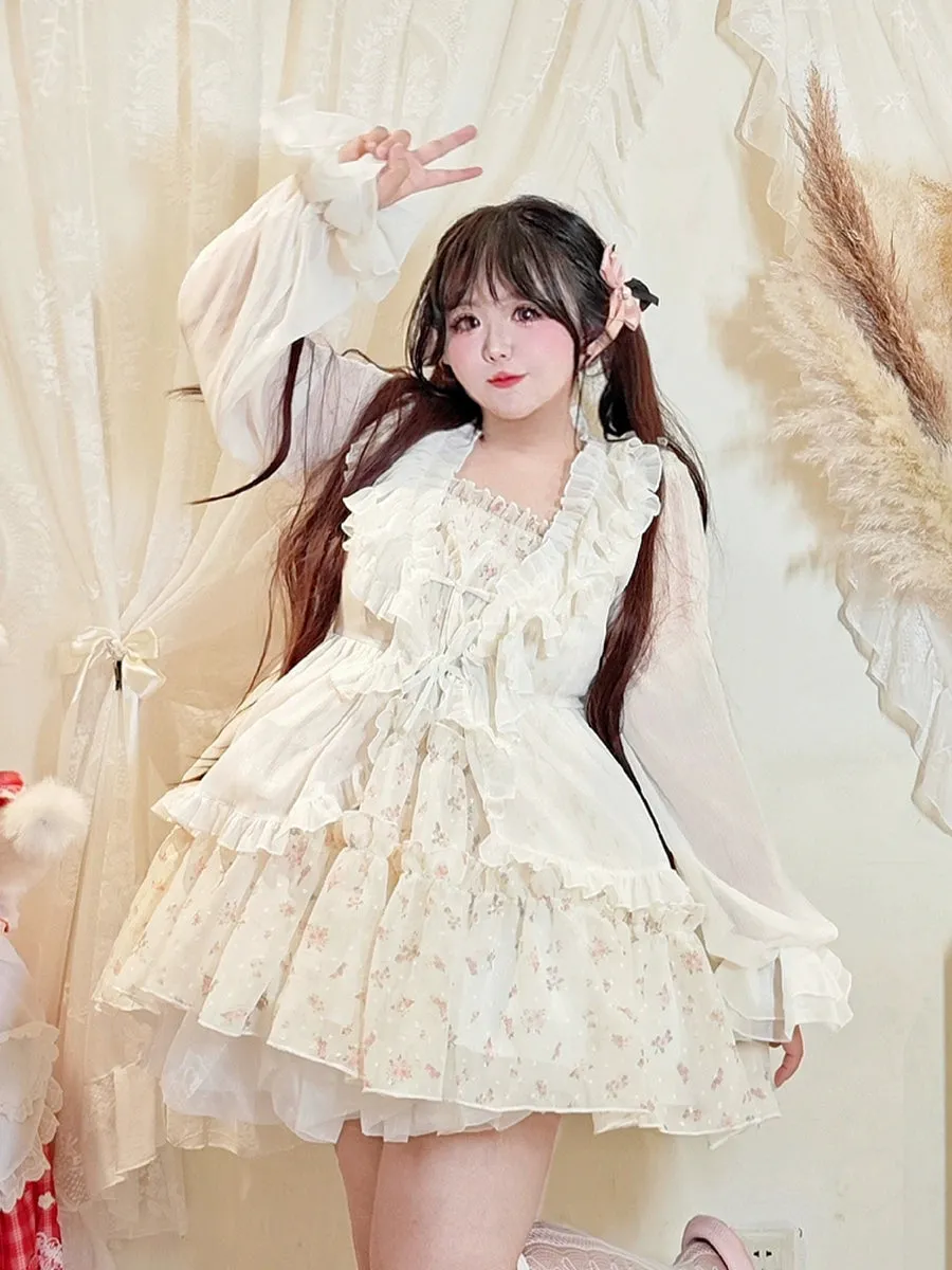 Rouroudream~Sweet Dream~Plus Size Lolita Cardigan Apricot Puff Sleeve