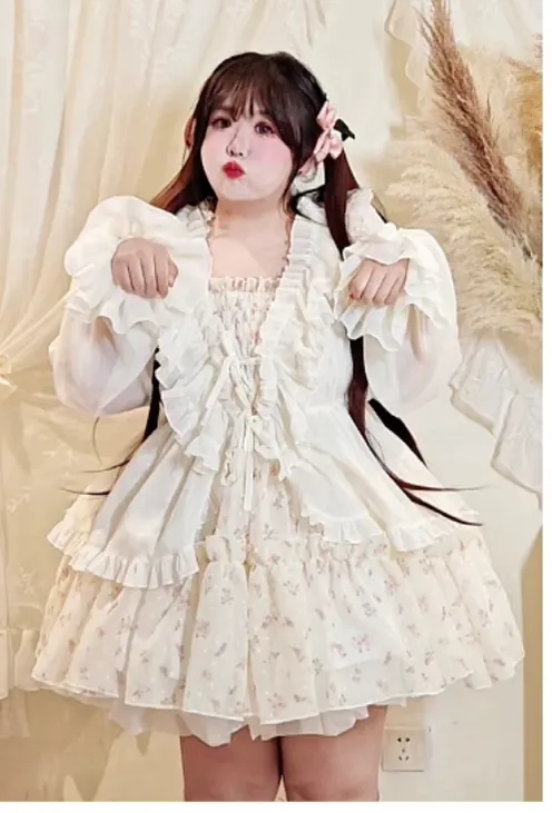 Rouroudream~Sweet Dream~Plus Size Lolita Cardigan Apricot Puff Sleeve