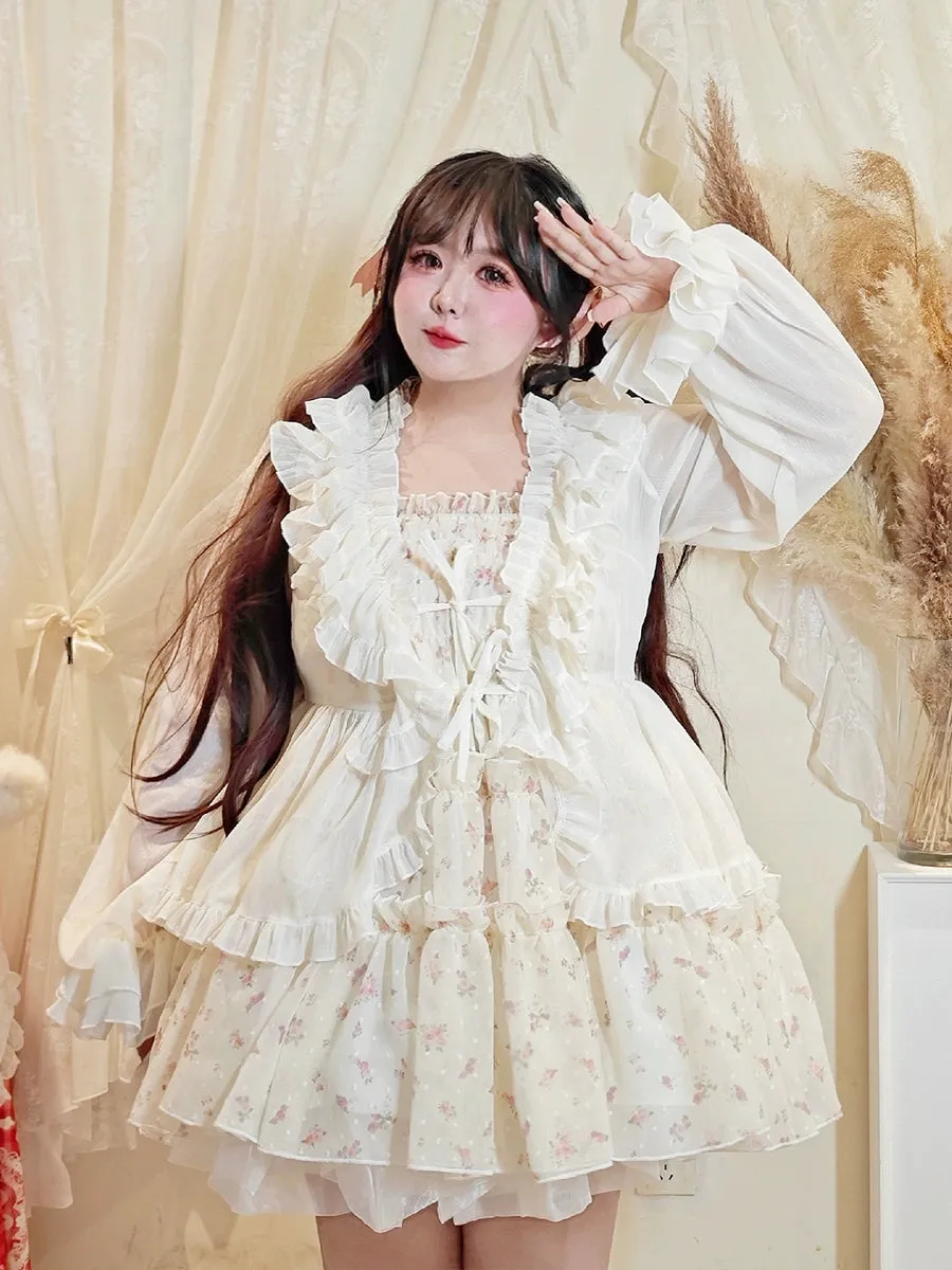 Rouroudream~Sweet Dream~Plus Size Lolita Cardigan Apricot Puff Sleeve