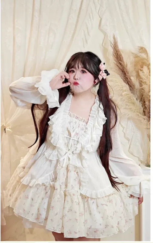Rouroudream~Sweet Dream~Plus Size Lolita Cardigan Apricot Puff Sleeve