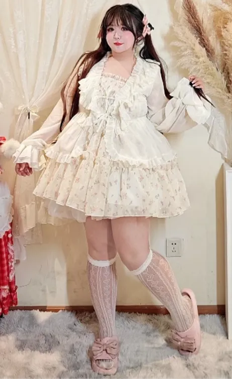 Rouroudream~Sweet Dream~Plus Size Lolita Cardigan Apricot Puff Sleeve