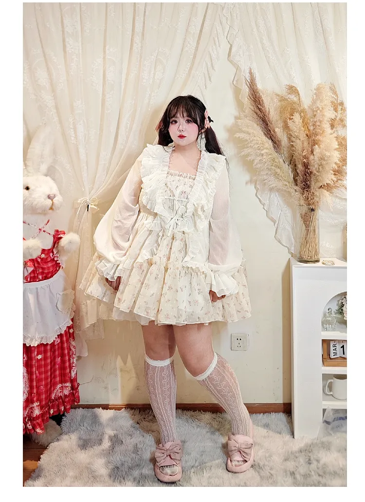 Rouroudream~Sweet Dream~Plus Size Lolita Cardigan Apricot Puff Sleeve