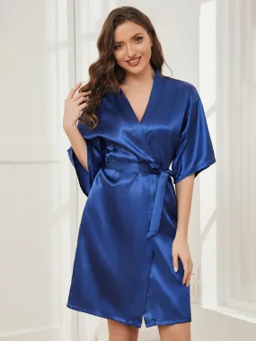 Royal Blue Ready Satin Robe For Bride