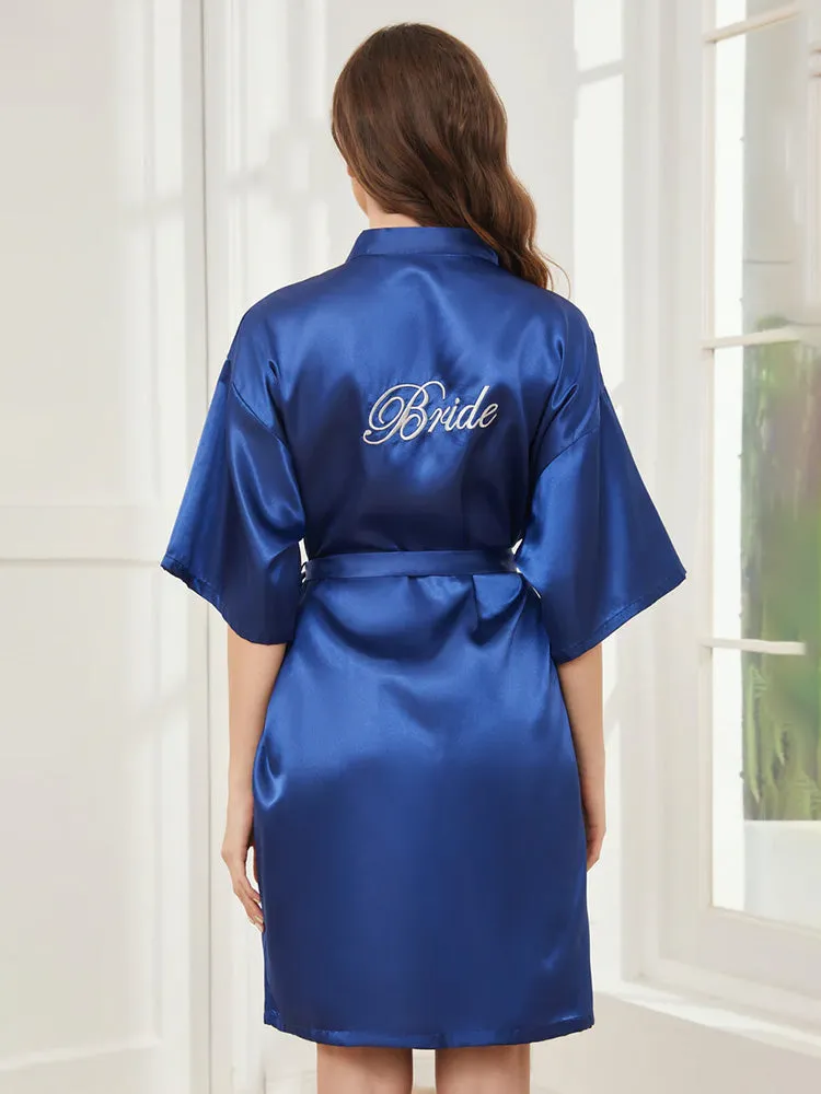 Royal Blue Ready Satin Robe For Bride