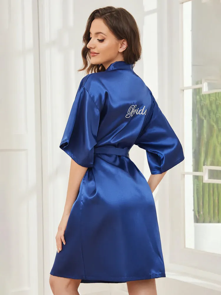 Royal Blue Ready Satin Robe For Bride