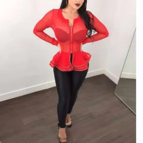 RUFFLE SHEERED LONGSLEEVE JACKET
