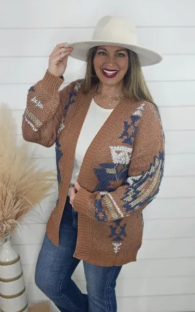 RUST TRIBAL PRINTED SOFT CARDIGAN