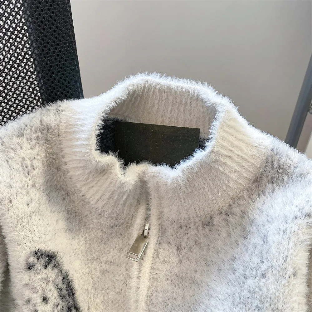 Sable Butterfly Jacquard Zipped Cardigan