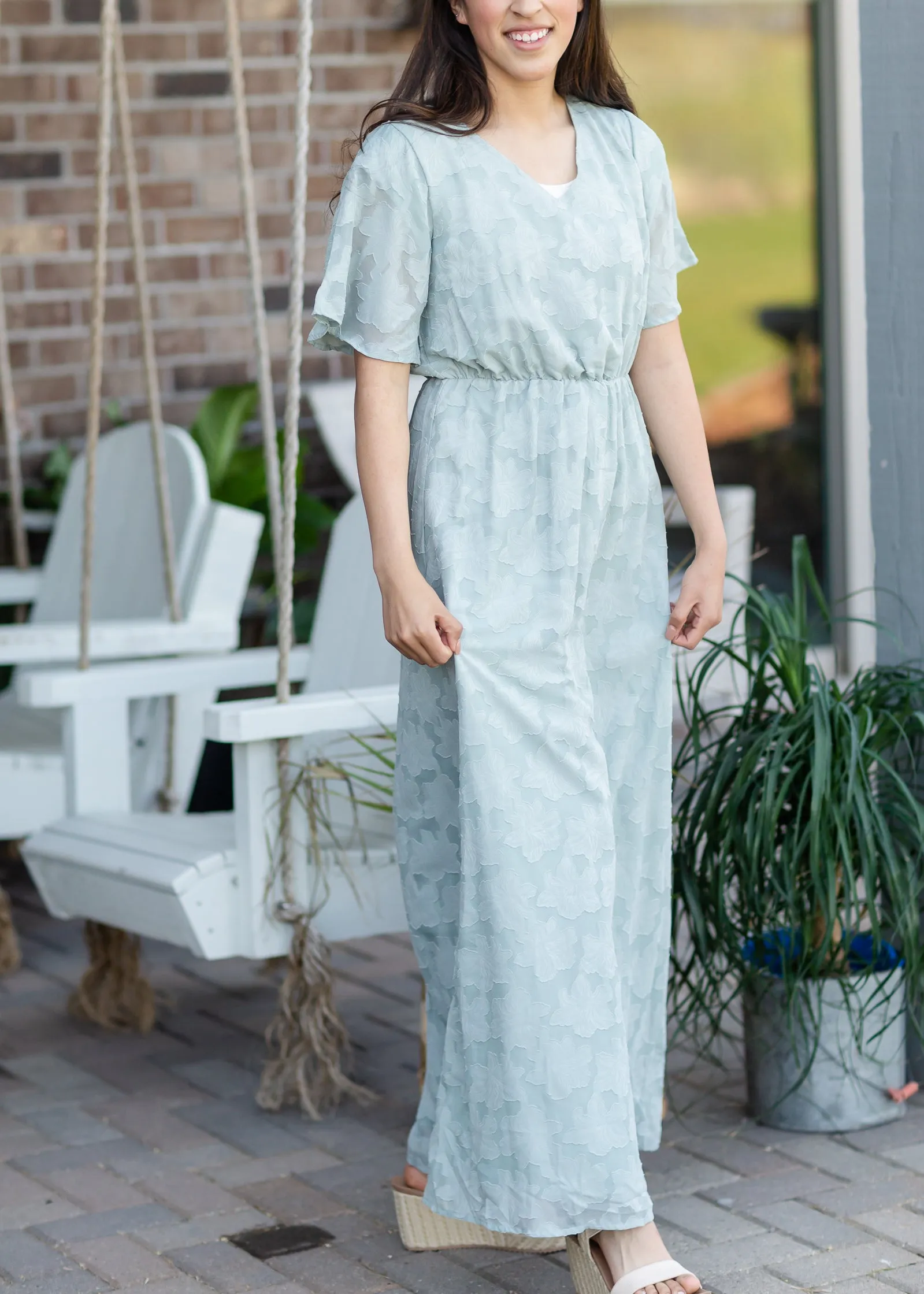 Sage Floral Textured Maxi Dress - FINAL SALE