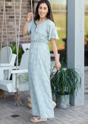 Sage Floral Textured Maxi Dress - FINAL SALE