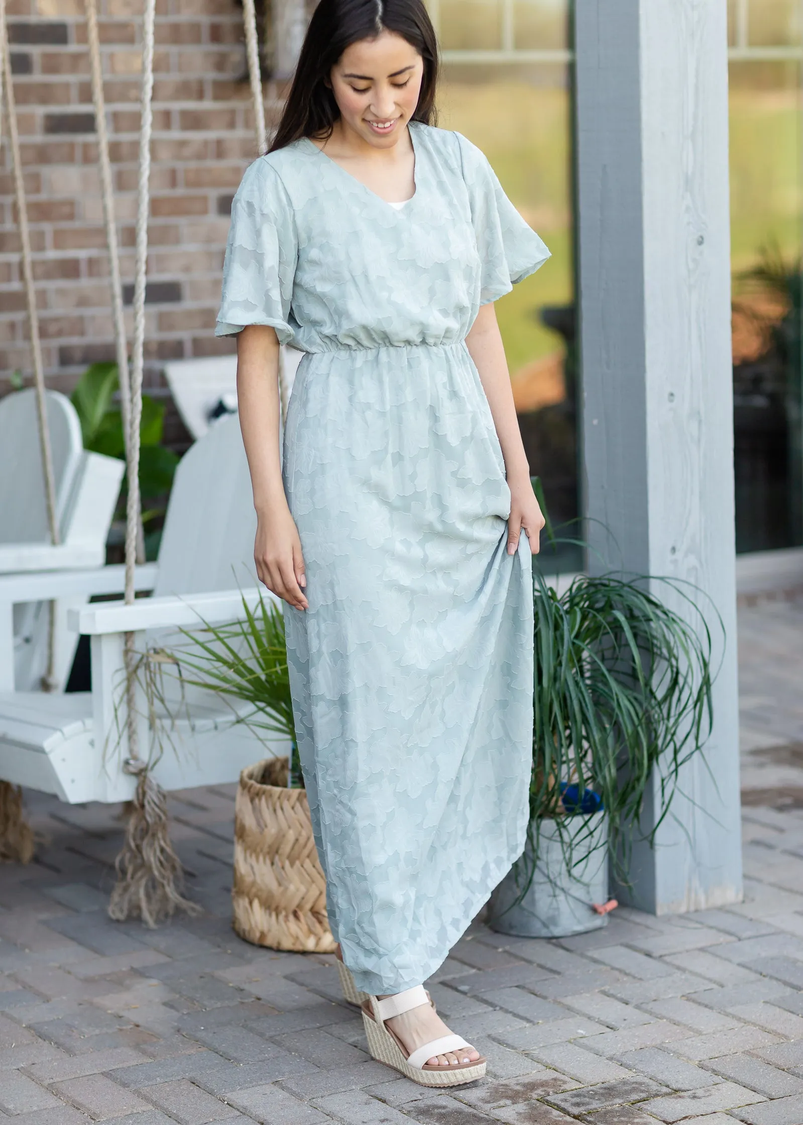 Sage Floral Textured Maxi Dress - FINAL SALE