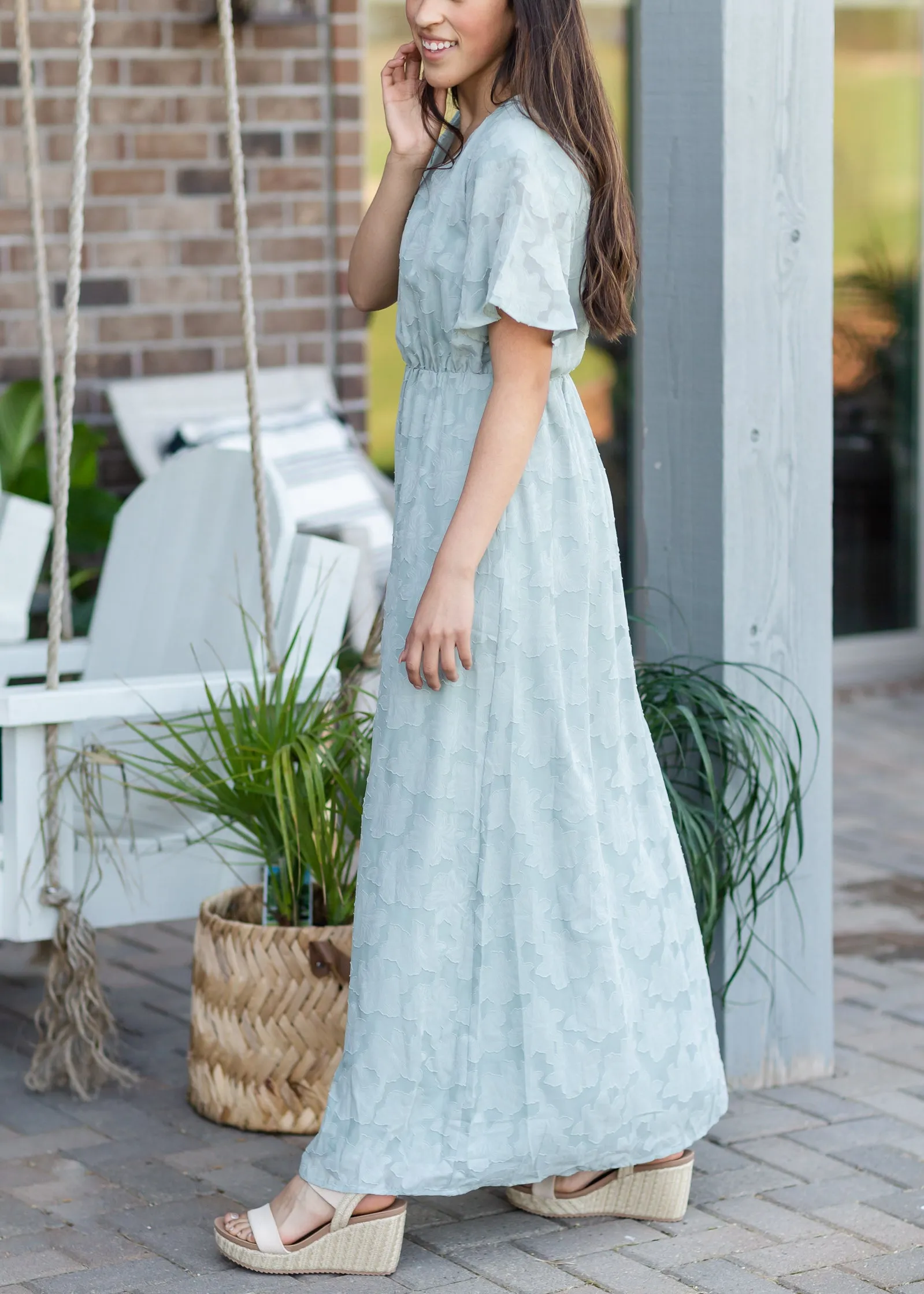 Sage Floral Textured Maxi Dress - FINAL SALE