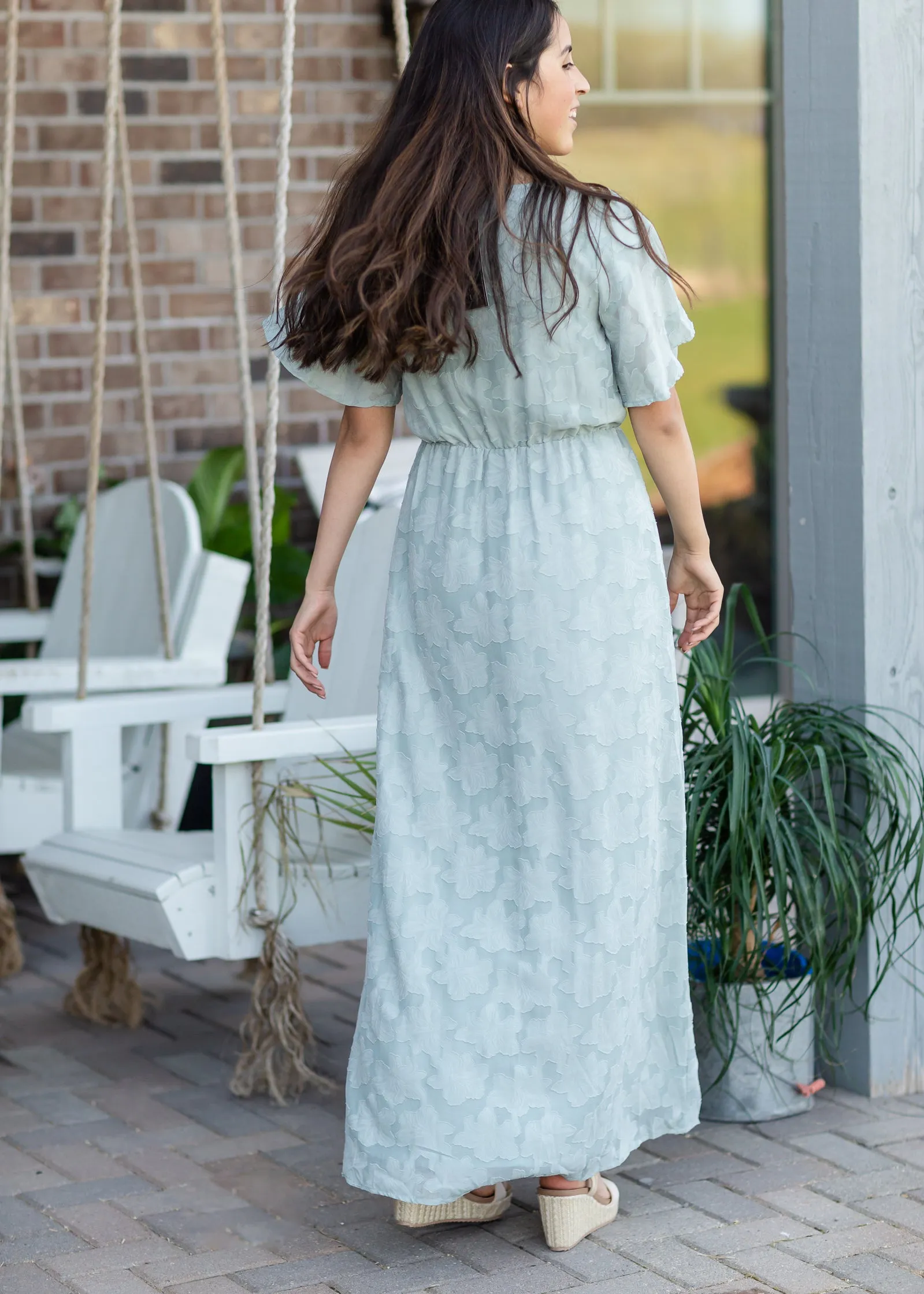 Sage Floral Textured Maxi Dress - FINAL SALE