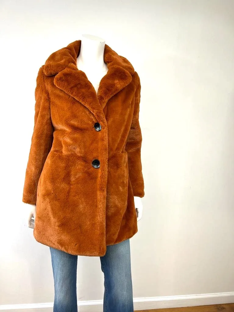 SAM EDELMAN FAUX FUR COAT IN COGNAC