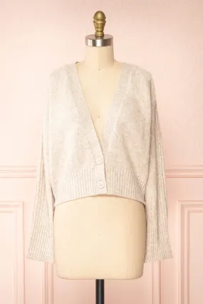 Sansia Beige | Soft V-Neck Cardigan