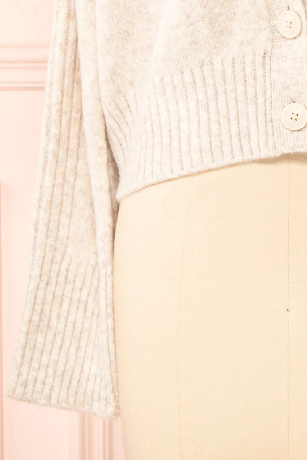 Sansia Beige | Soft V-Neck Cardigan