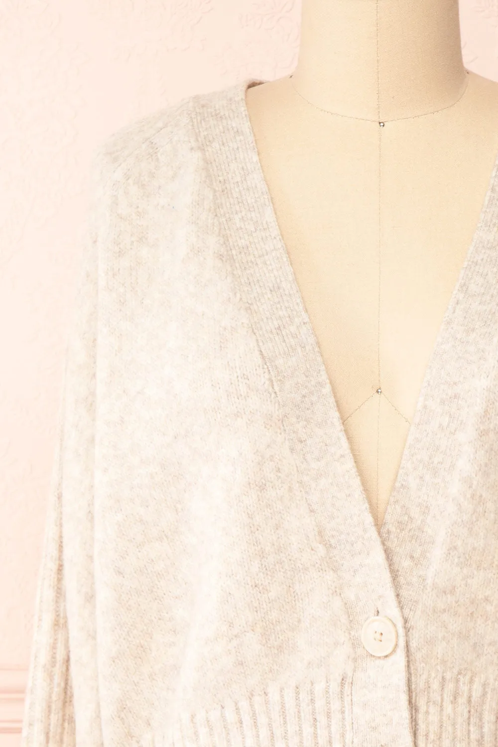 Sansia Beige | Soft V-Neck Cardigan