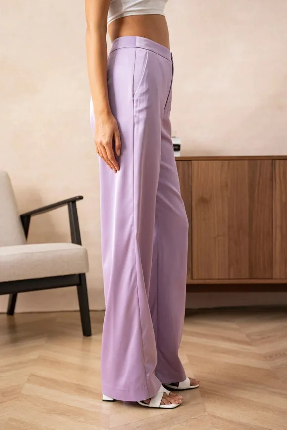 Satin Straight Cut Pants Lilac