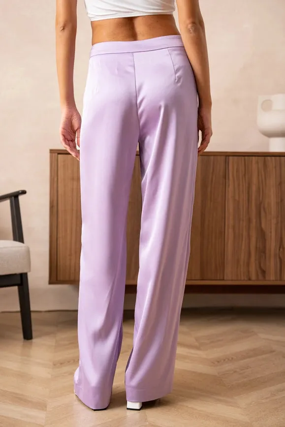 Satin Straight Cut Pants Lilac