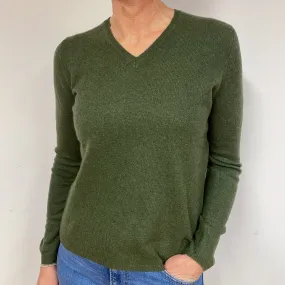 Seaweed Green Cashmere V-Neck Jumper Medium