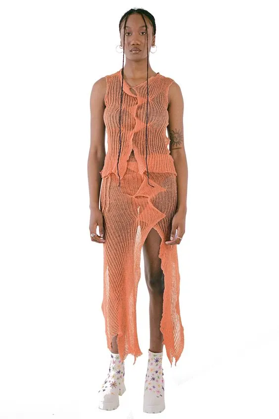 Sheer Linen Skirt - Orange