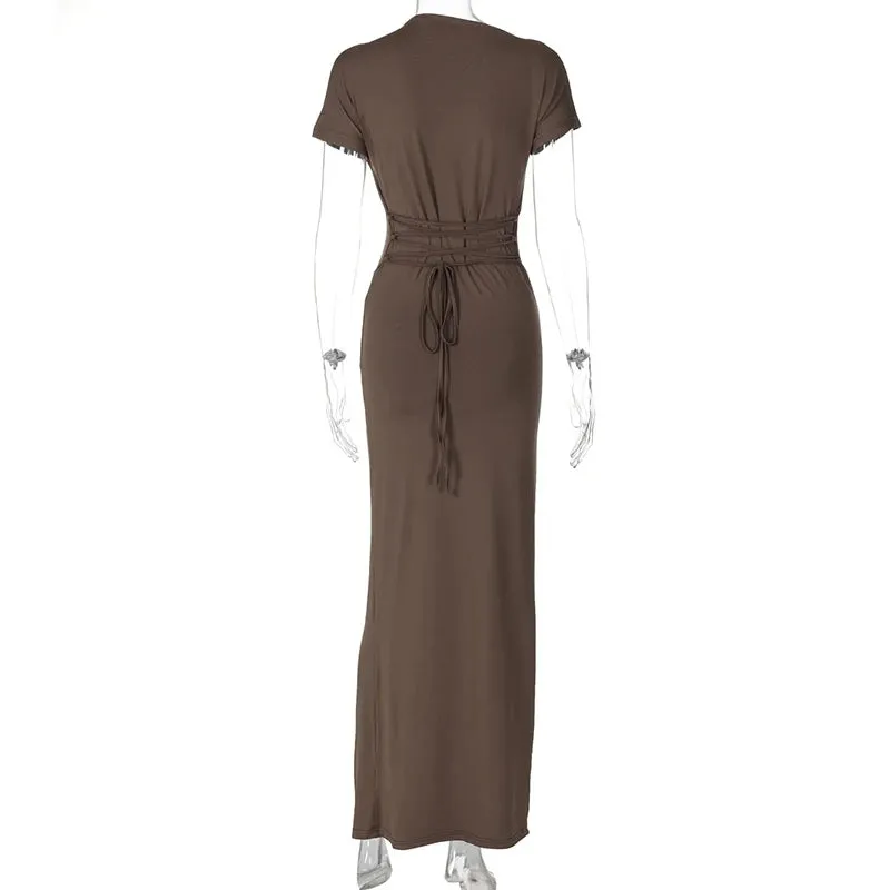 Short Sleeve Maxi Dress Curvy Silhouette & Flattering Tie-Up