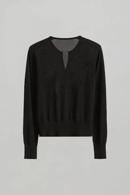 Silk Blend Lightweight Sweater with Ribbed Trims