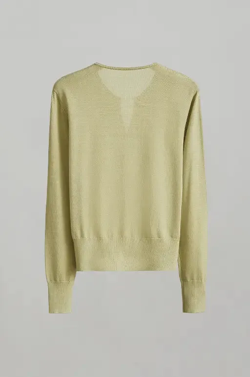 Silk Blend Lightweight Sweater with Ribbed Trims