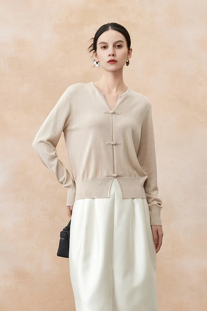 Silk Blend Lightweight Sweater with Ribbed Trims