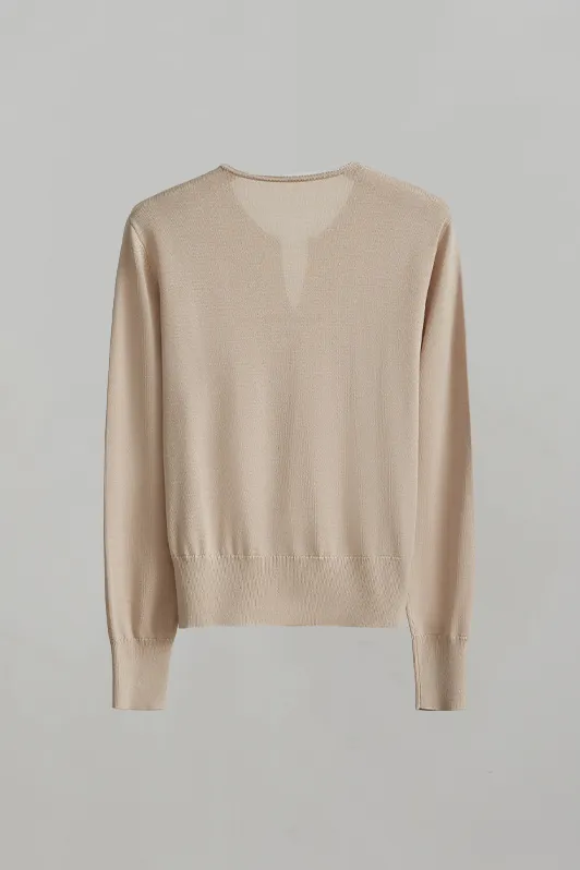 Silk Blend Lightweight Sweater with Ribbed Trims