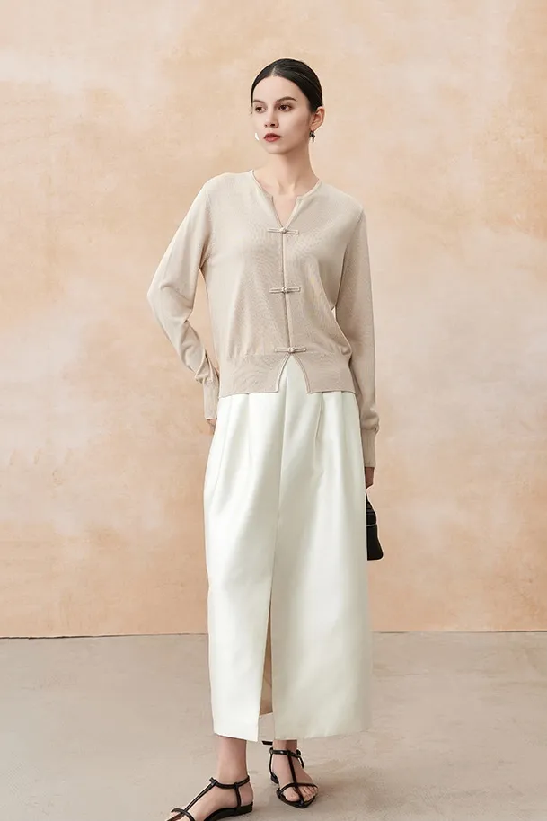 Silk Blend Lightweight Sweater with Ribbed Trims