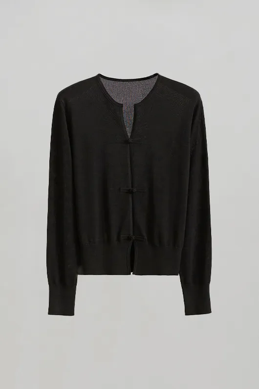 Silk Blend Lightweight Sweater with Ribbed Trims