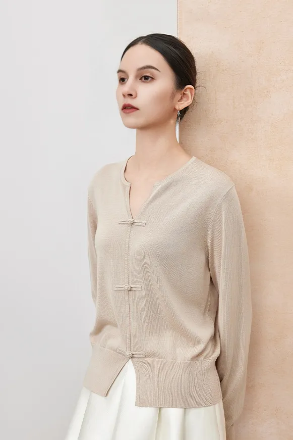 Silk Blend Lightweight Sweater with Ribbed Trims