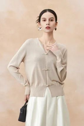 Silk Blend Lightweight Sweater with Ribbed Trims