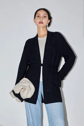 Silk Blend Wool Knitted Oversized Cardigan with Belt