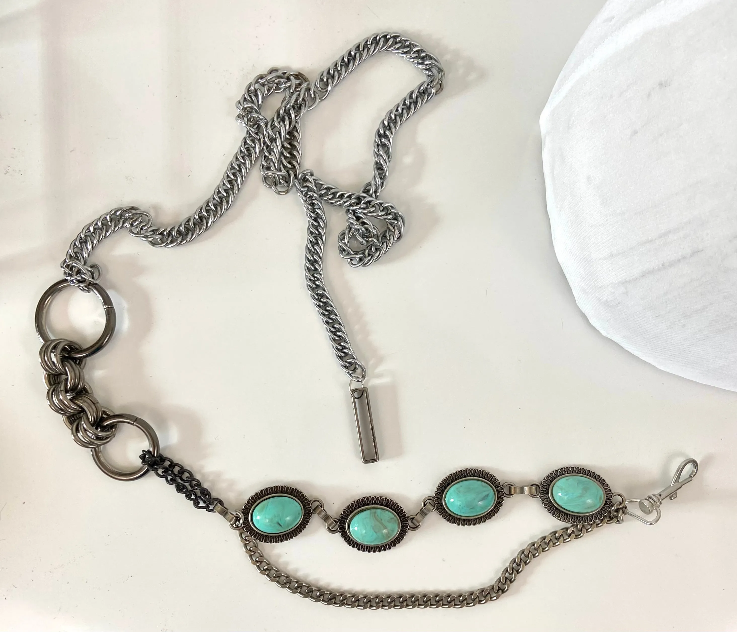 Silver Turquoise Chain Waist Belt