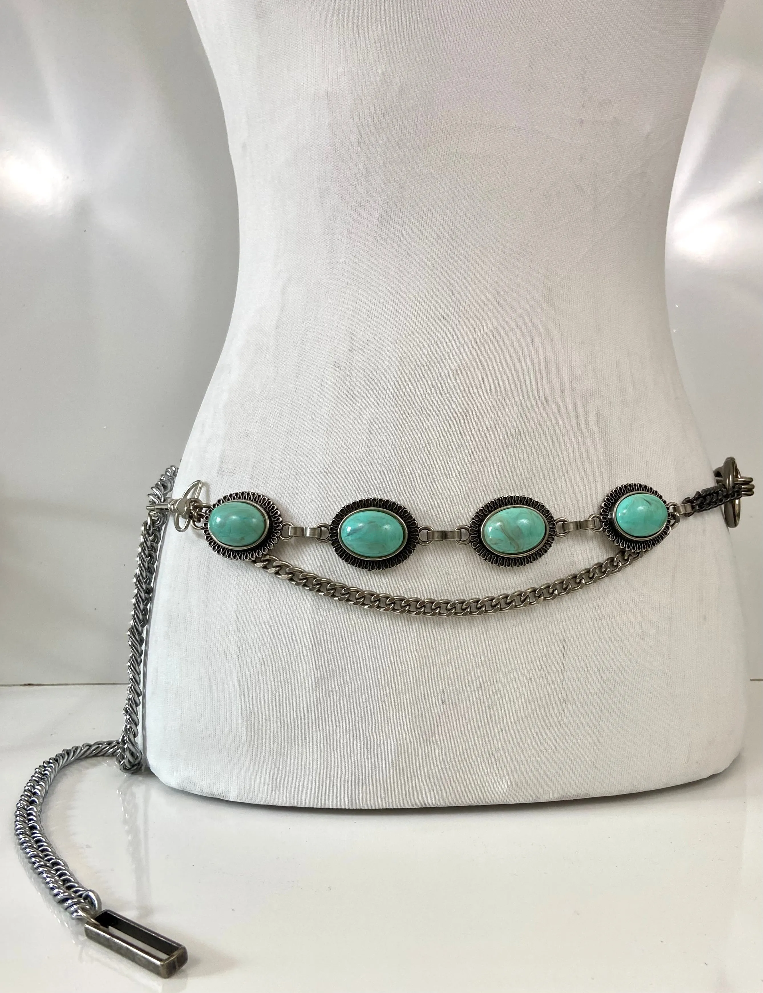 Silver Turquoise Chain Waist Belt
