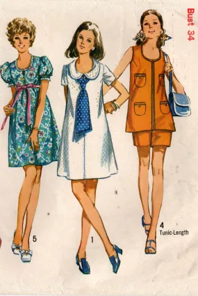 Simplicity 8855 Womens Maternity Dress Tunic Shorts & Pants 1970s Vintage Sewing Pattern Size 12 Bust 34 Inches