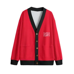 Sixty Eight 93 Logo White Red & Black Unisex V-Neck Knitted Fleece Cardigan