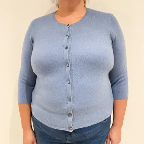 Sky Blue 3/4 Sleeved Cashmere Crew Neck Cardigan Extra Large