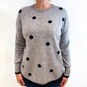 Smoke Grey Navy Spotted Cashmere Crew Neck Jumper Large