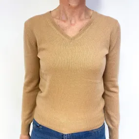 Soft Caramel Brown Cashmere V-Neck Jumper Medium