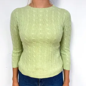 Soft Lime Green Cable Cashmere Crew Neck Jumper Small