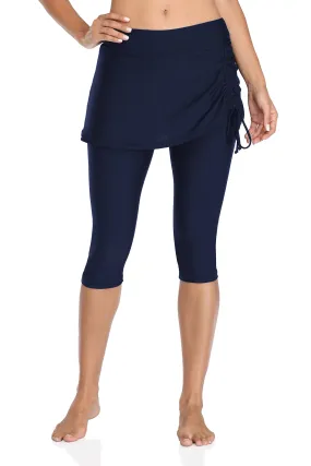 Solid Drawstring Swim Pants With Skorts