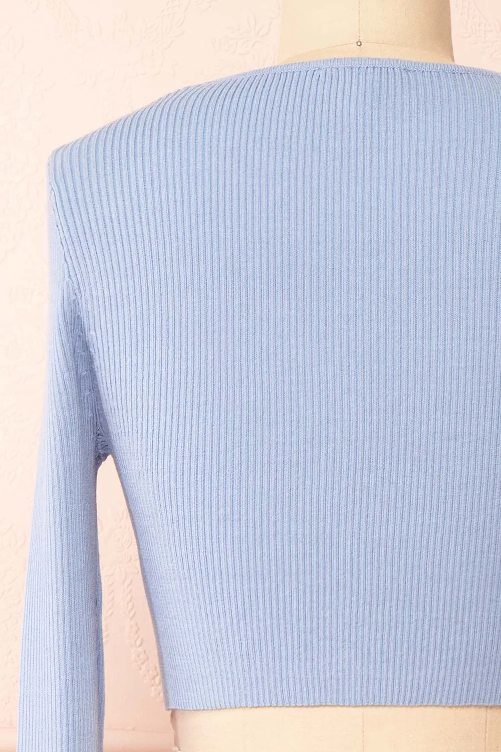 Sorcha | Blue Ribbed Cropped Cardigan w/ Front Tie