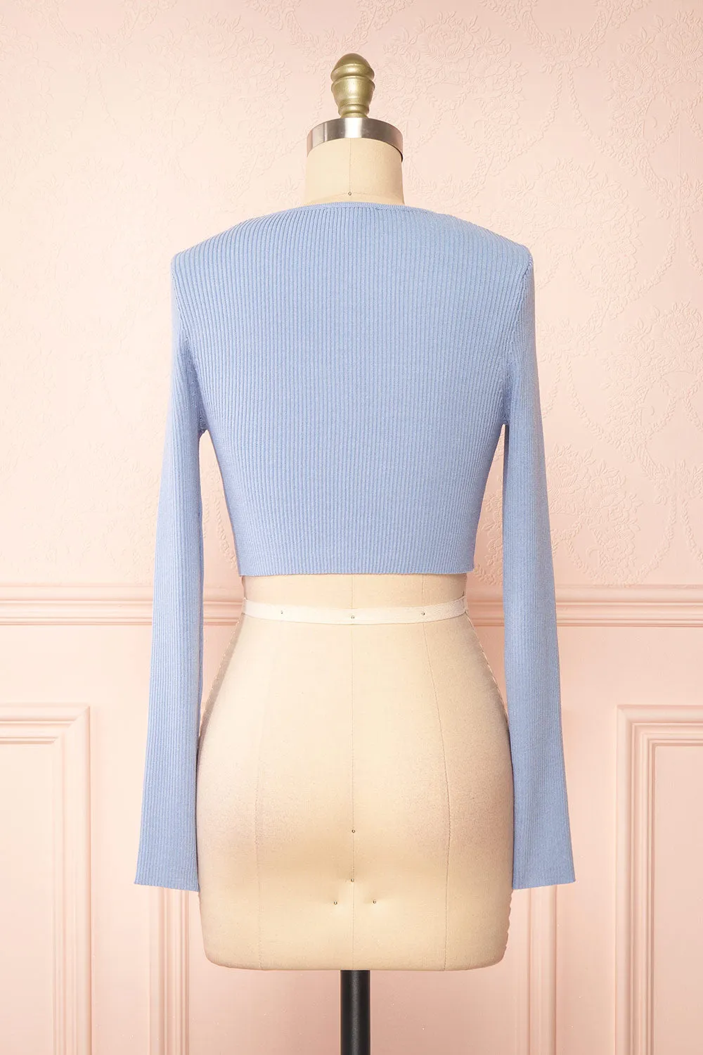 Sorcha | Blue Ribbed Cropped Cardigan w/ Front Tie