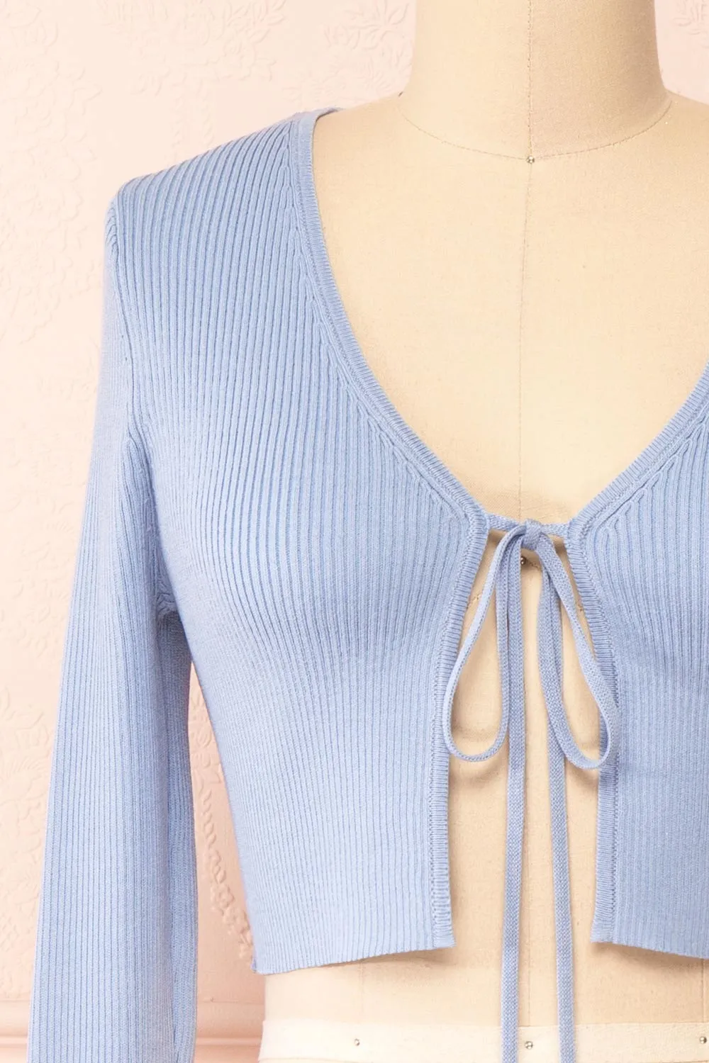 Sorcha | Blue Ribbed Cropped Cardigan w/ Front Tie