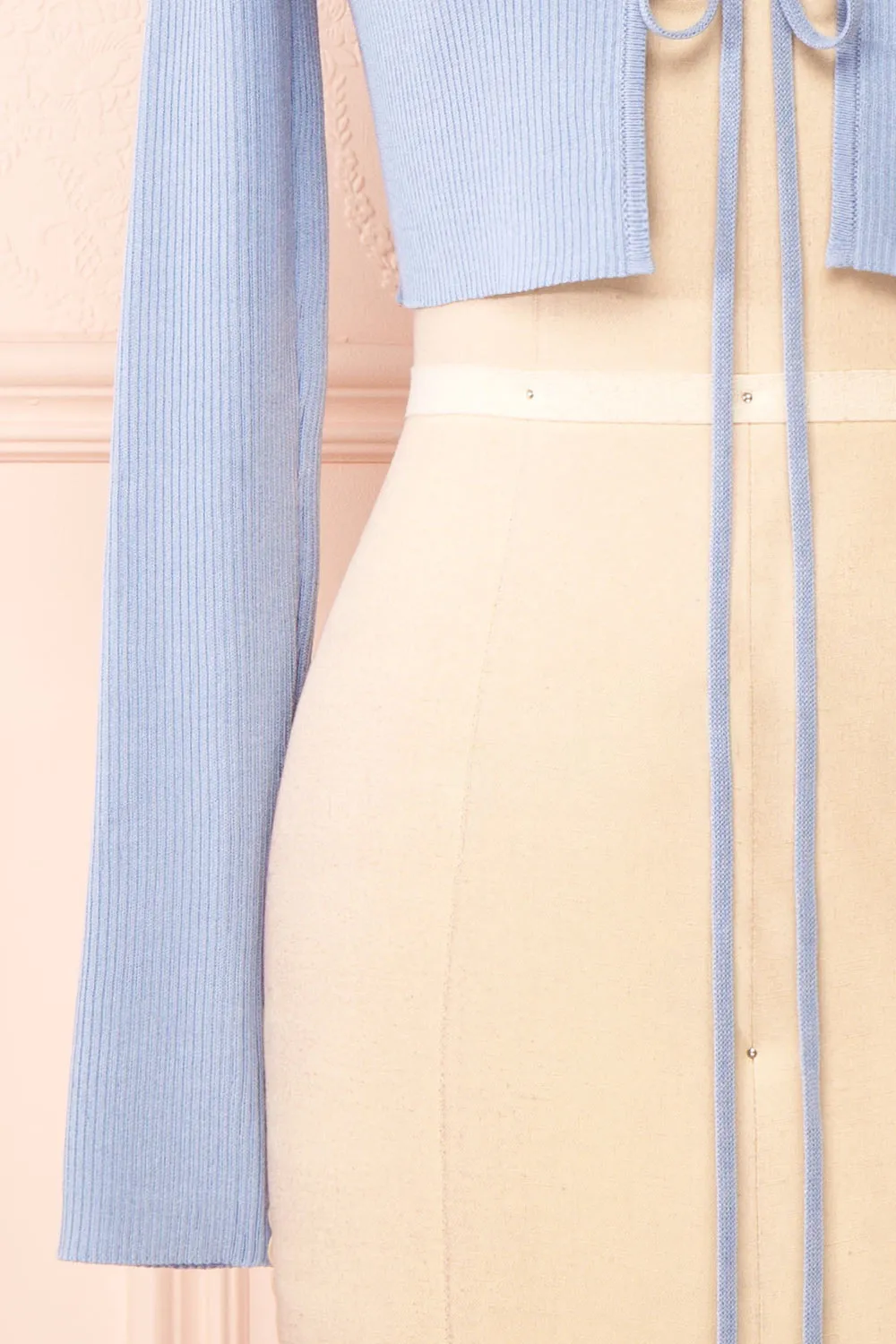 Sorcha | Blue Ribbed Cropped Cardigan w/ Front Tie